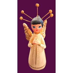 Vintage Ceramic Angel Figurine Folk Art Nativity Antenna 7.5"